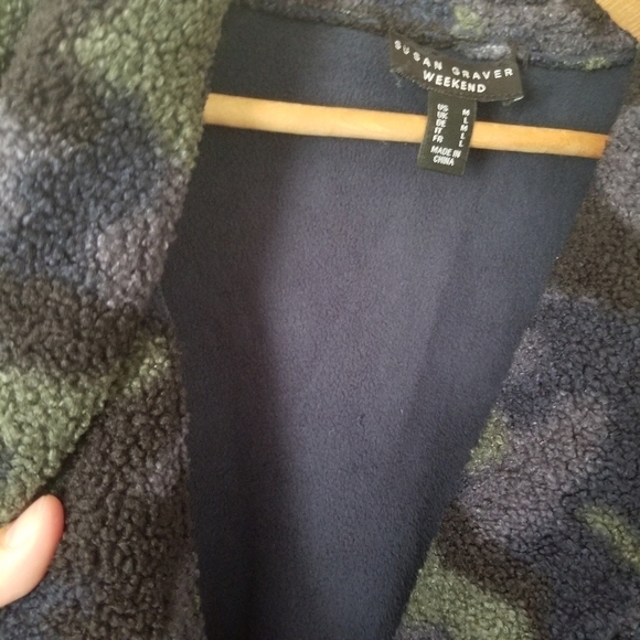 Camouflage Teddy Fleece Long Jacket Cozy Lined Susan Graver Weekend Medium-Large - Picture 4 of 8